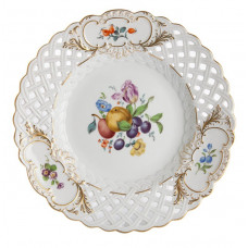 Teller m.H., Frucht-u.Blumenmal.,alte Manier,bunt,Schilderornam.goldstaff.,Goldrand,