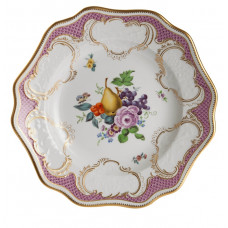 Wandschale, Frucht- u.Blumenmal.,bunt,purpur Schuppenmosaik,Goldzahnkante,Goldrand, 26 cm