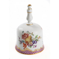 Tischglocke, Frucht- u.Blumenmal.bunt,Schuppenmosaik,purpur,Goldabschluß,Goldrand, H 11 cm