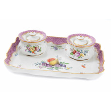 Schreibzeug, Frucht- u.Blumenmal.bunt,Schuppenmosaik,purpur,Goldabschluß,Goldrand, 23x16 cm