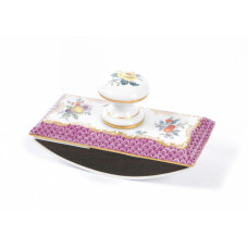 Löscher, Frucht- u.Blumenmal.bunt,Schuppenmosaik,purpur,Goldabschluß,Goldrand, 11x6 cm