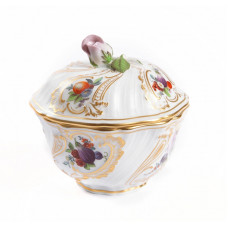 Dose, Blumen- u. Fruchtmalerei, alte Manier, bunt mit Kupferfarben, 9 cm