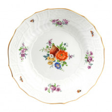 Speiseteller, Frucht-u.Blumenm.,alte Manier,m.Insekt.,bunt,Bukettch.purp.grün,Goldr., 25,5 cm