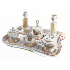 Schreibzeug, Frucht- und Blumenmal., alte Manier, mit Insekten, bunt, Goldrand, L 33,5 cm