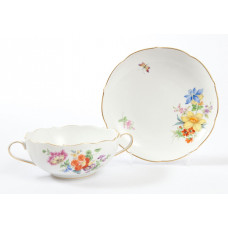 Suppentasse m.U., Blumen und Insekten, bunt, Goldrand, V 0,35 l