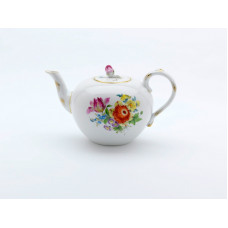 Teekanne, Blumen und Insekten, bunt, Goldrand, V 1,00 l