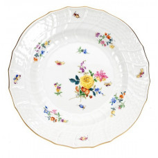 Teller, Blumen und Insekten, bunt, Goldrand, 18,5 cm