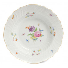 Suppenteller, Blumen und Insekten, bunt, Goldrand, 22,5 cm