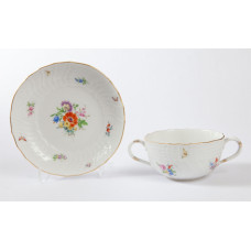 Suppentasse m.U., Blumen und Insekten, bunt, Goldrand, 0,22 l