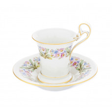 Kaffeetasse m.U., Blumenkranz mit Tausendschönchen und Vergißmeinnicht, bunt, Goldrand, 0,09 l
