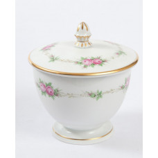 Zuckerdose, Rosenkranz, bunt, Goldrand, 10 cm