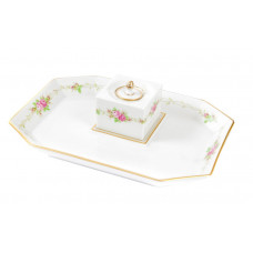 Schreibzeug, Rosenkranz, bunt, Goldrand, 18x13 cm