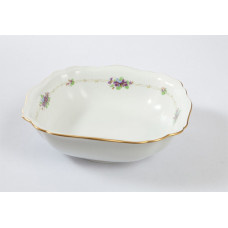 Sch&uuml;ssel, eckig, Veilchenkranz, bunt, Goldrand, L 21 cm