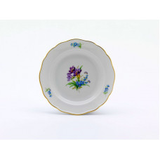 Teller, Freesien und Vergißmeinnicht, bunt, Goldrand, ø 14 cm