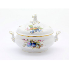 Terrine, oval mit Schnörkel, Fruchtmalerei, bunt, Goldrand, V 3,50 l