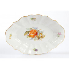 Beilageschale oval, Fruchtmalerei, bunt, Goldrand, L 26 cm
