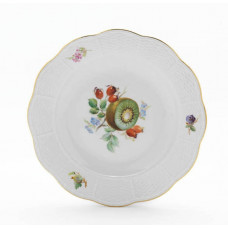 Teller,flach, Fruchtmalerei, bunt, Goldrand, 23 cm
