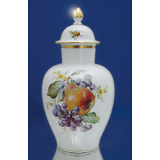 Vase, Fruchtmalerei, bunt, Goldrand, H 23 cm