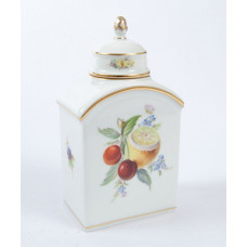 Teedose, Fruchtmalerei, bunt, Goldrand, H 14 cm