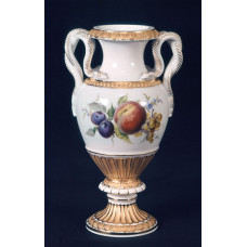 Vase, Fruchtmalerei, reich, bunt, 4 Farben, Goldbronze, H 25,5 cm