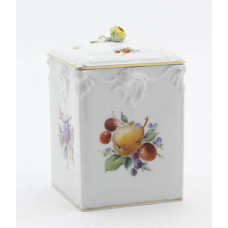 Teedose, Fruchtmalerei, reich, bunt, 5 Farben, Goldrand, 23,5 cm