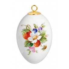 Miniatur-Ei, Vintage Fruchtmalerei, Motiv - Erdbeere, Goldrand, H 4,5 cm