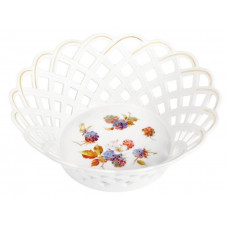 Korb durchbrochen, Vintage Fruchtmalerei, Motiv - Brombeeren, Goldrand, L 22 cm