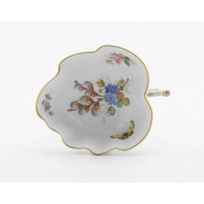 Salzgef&auml;&szlig;, Blume naturalistisch, bunt, mit Schmetterling, Goldrand, L 12 cm