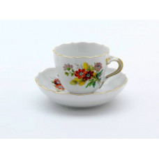 Espressotasse, Blume naturalistisch, bunt, mit Schmetterling, Goldrand, V 0,1 l