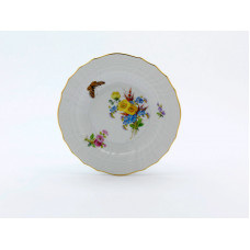 Teller,flach, Blume naturalistisch, bunt, mit Schmetterling, Goldrand, 16 cm