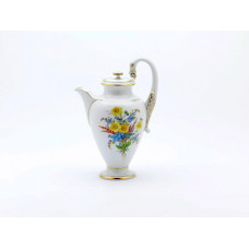 Kaffeekanne, Blume naturalistisch, bunt, mit Schmetterling, Goldrand, 0,6 l