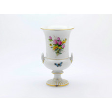 Vase, Blume naturalistisch, bunt, mit Schmetterling, Goldrand, H 23 cm