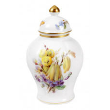 Vase, Blume naturalistisch, bunt, mit Schmetterling, Goldrand, H 14,5 cm