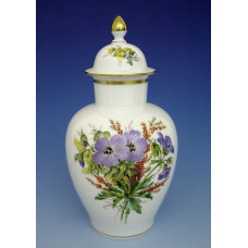 Vase, Blume naturalistisch, bunt, mit Schmetterling, Goldrand, H 23 cm
