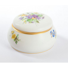 Dose, Blume naturalistisch, bunt, mit Schmetterling, Goldrand, 10 cm