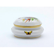 Dose, Blume naturalistisch, bunt, mit Schmetterling, Goldrand, L 12 cm