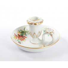 Leuchter, Blume naturalistisch, bunt, mit Schmetterling, Goldrand, H 7 cm