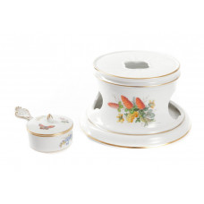 Stövchen, Blume naturalistisch, bunt, mit Schmetterling, Goldrand, ø 16 cm