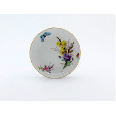 Sch&auml;lchen, Blume naturalistisch, bunt, mit Schmetterling, Goldrand, &oslash; 13,5 cm