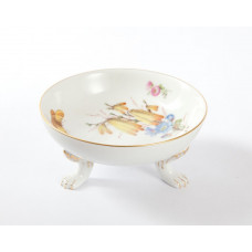 Sch&auml;lchen, Blume naturalistisch, bunt, mit Schmetterling, Goldrand, 11,5 cm