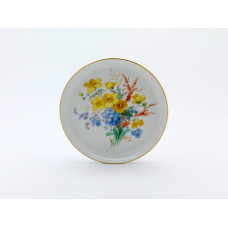 Wandschale, Blume naturalistisch, bunt, mit Schmetterling, Goldrand,