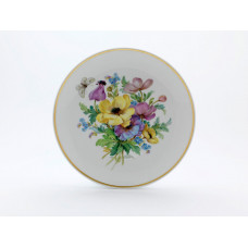 Wandschale, Blume naturalistisch, mit Schmetterling, Goldfaden bzw. Goldreifen,