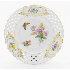 Teller, durchbr., Blume naturalistisch, m.Schmetterling, Schilderorn.goldstaff., Goldr., ø 19 cm