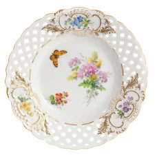 Teller, durchbr., Blume naturalistisch, m.Schmetterling, Schilderorn.goldstaff., Goldr., ø 21 cm