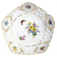 Schale, durchbr., Blume naturalistisch, m.Schmetterling, Schilderorn.goldstaff., Goldr., ø 23 cm