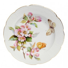 Teller,flach, Apfelblüte naturalistisch, bunt, mit Schmetterling, Goldrand, 18 cm