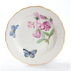 Teller m.H. (o.M. 00501), Wicken naturalistisch, bunt, mit Schmetterling, blau, Goldrand, ø 18 cm