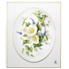 Wandplatte, Weiße Winde, Goldrand, 20,5 x 25 cm