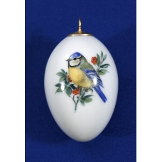 Miniatur-Ei, Vogel- und Insektenmalerei, leicht, bunt, wei&szlig;er Rand, H 4,5 cm