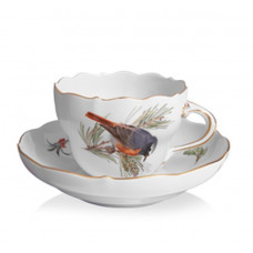 Kaffeetasse m.U., Vogel- und Insektenmalerei, leicht, bunt, Goldrand, V 0,20 l